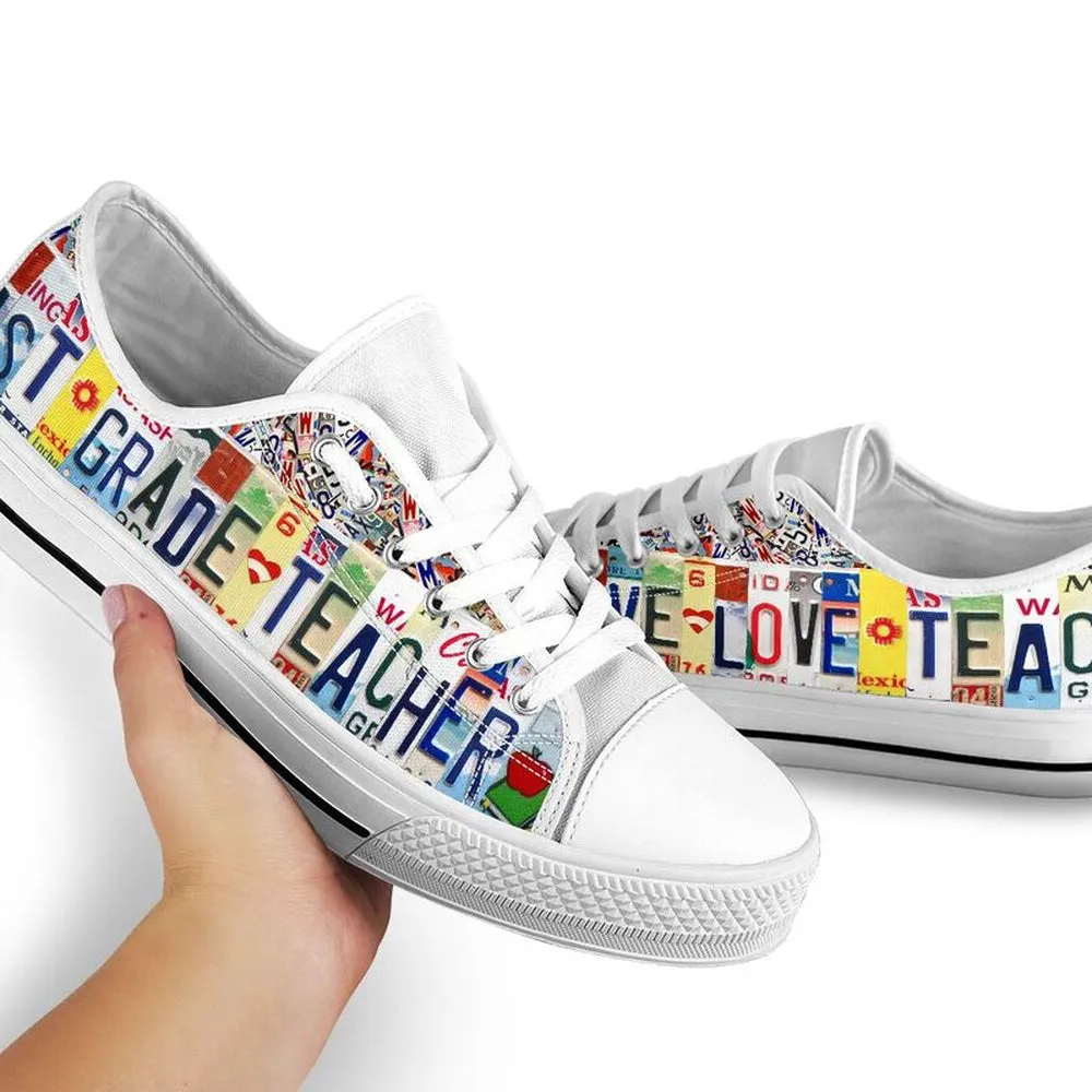 1St Grade Live Love License Plates Low Top Shoes, Teacher Shoes, Low Top Sneakers