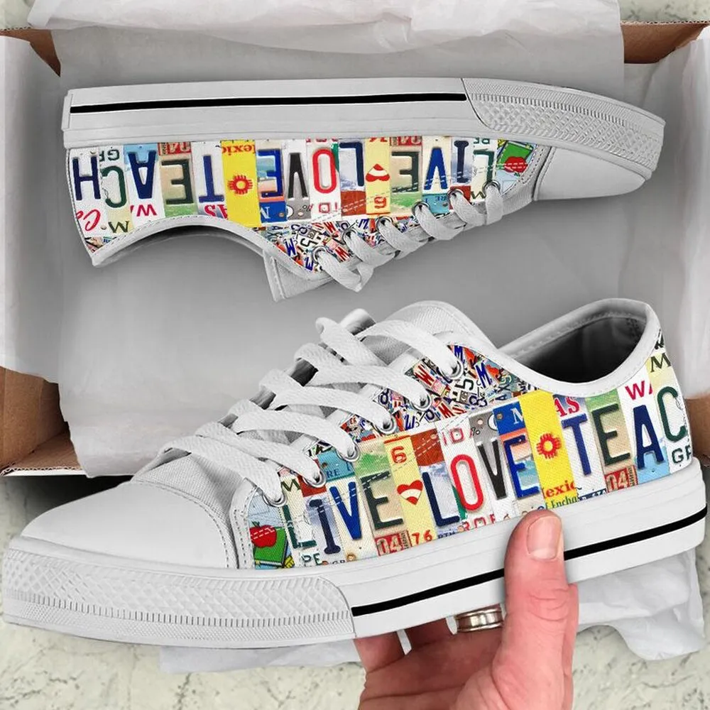 1St Grade Live Love License Plates Low Top Shoes, Teacher Shoes, Low Top Sneakers