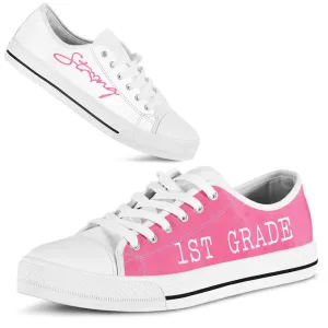 1St Grade Pink White Shoes, Teacher Shoes, Low Top Sneakers