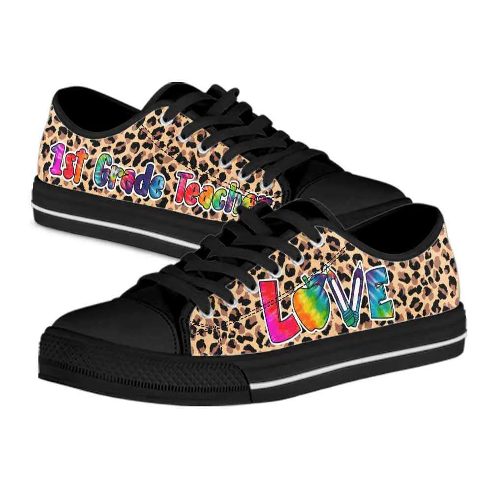 1St Grade Teacher Leopard Love Low Top Shoes, Teacher Shoes, Low Top Sneakers