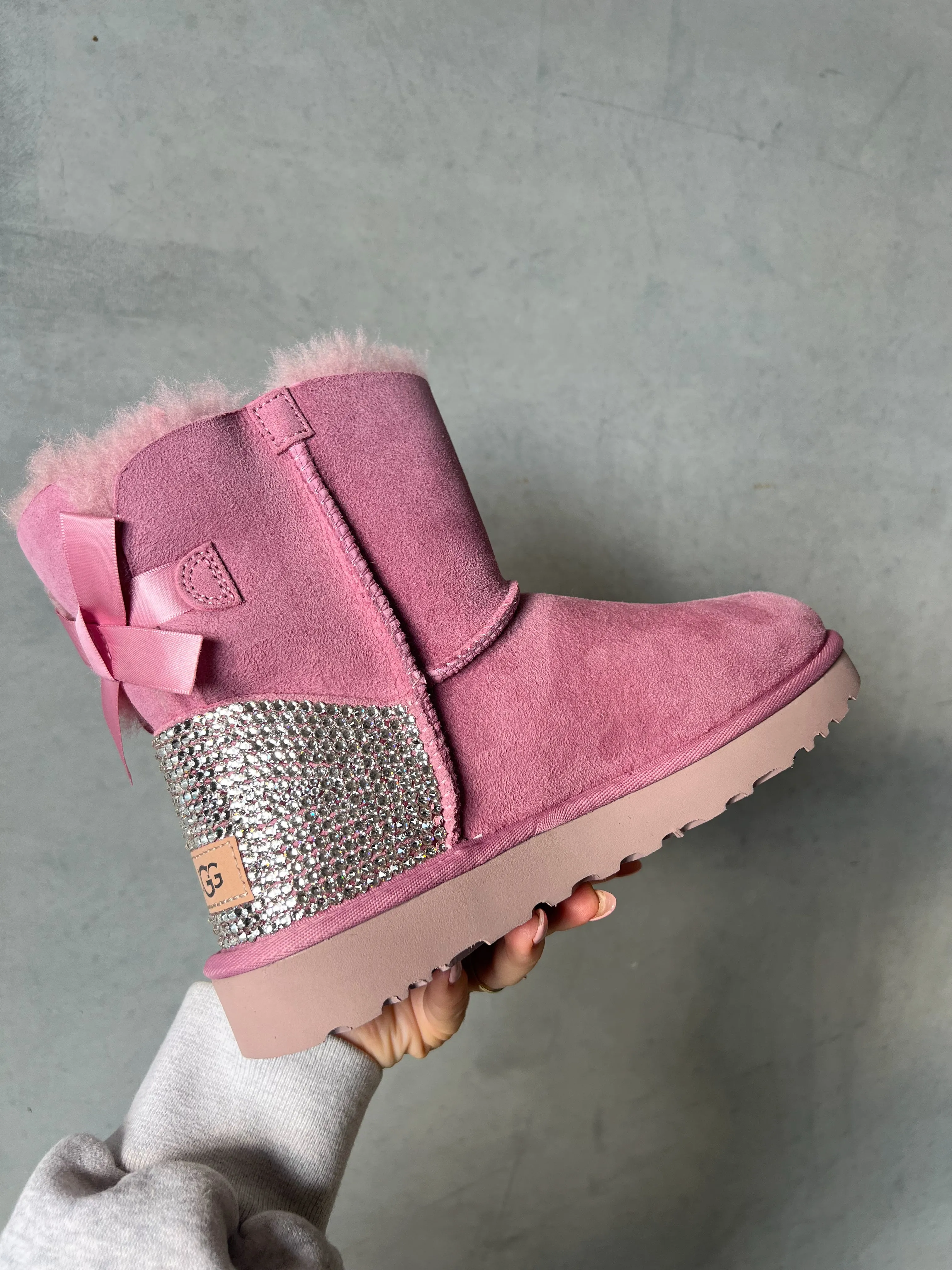 ‘24 Pink Ugg Boots Bailey Bow with Swarovski Crystals