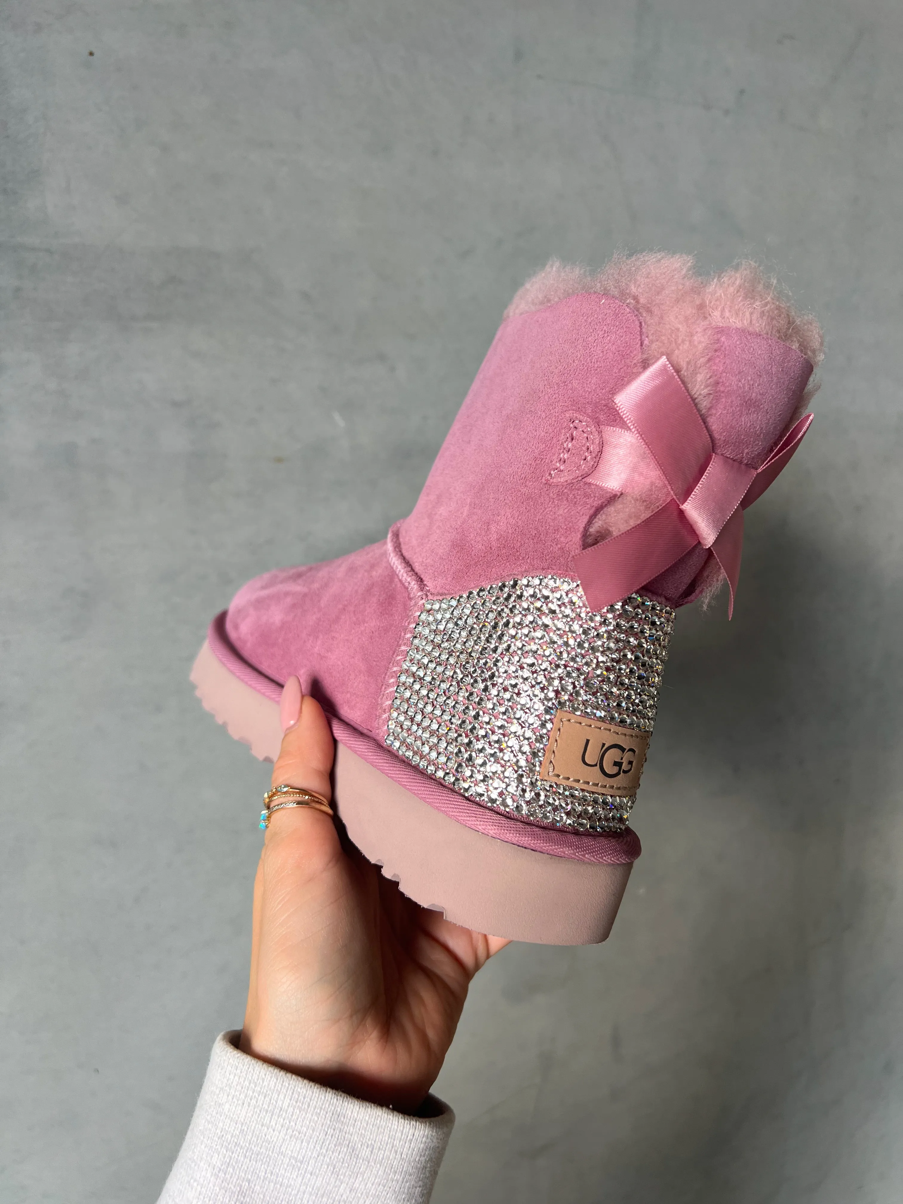 ‘24 Pink Ugg Boots Bailey Bow with Swarovski Crystals