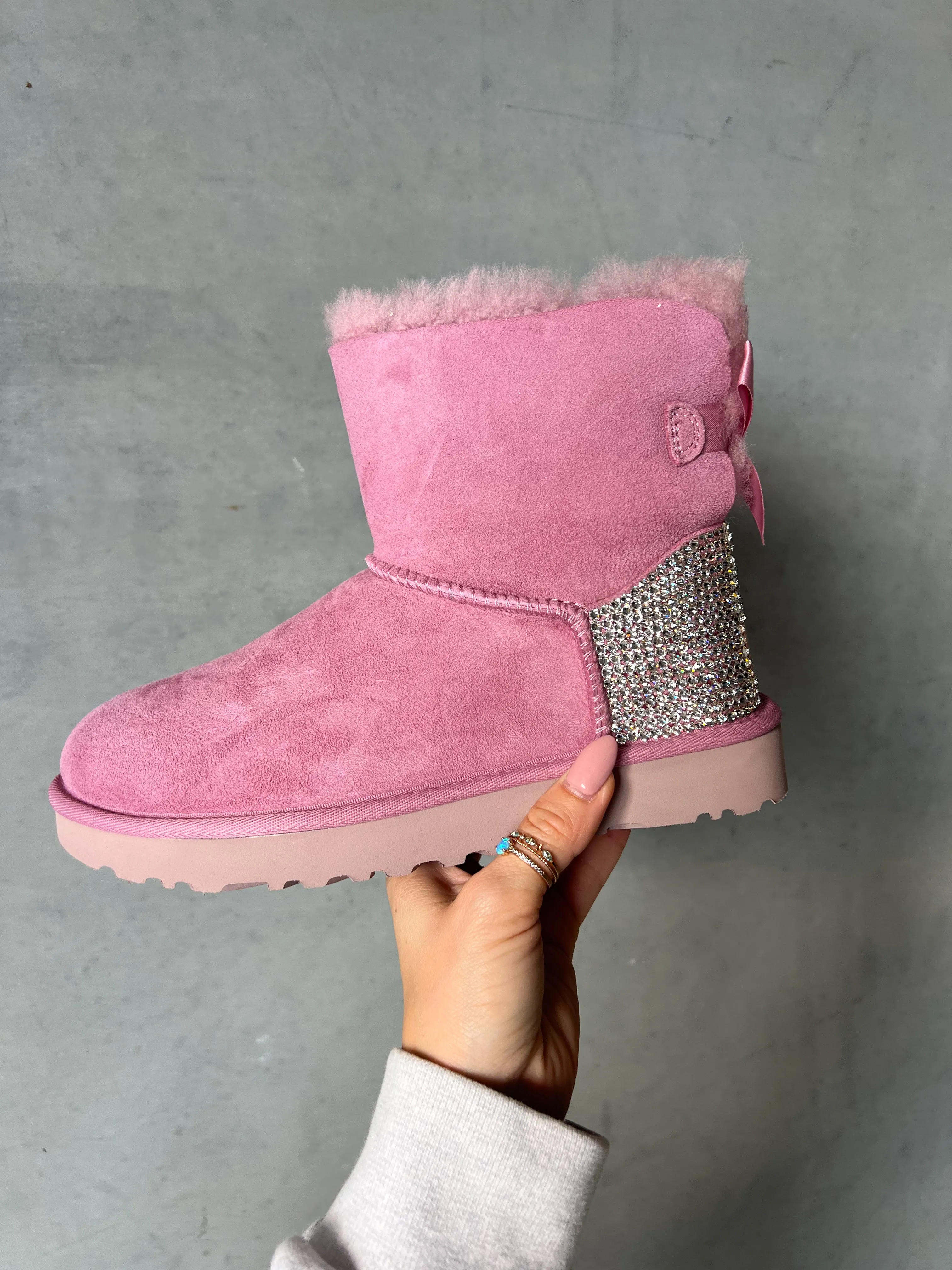 ‘24 Pink Ugg Boots Bailey Bow with Swarovski Crystals