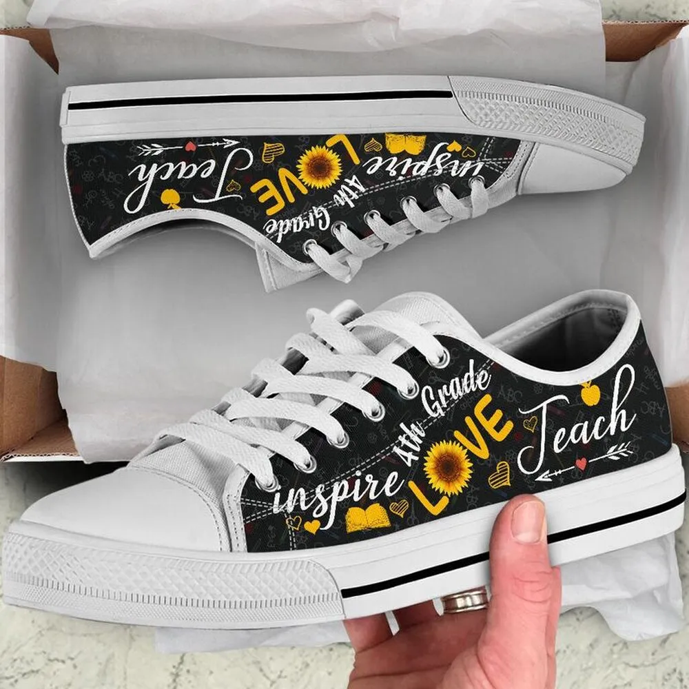 4Th Grade Teach Sunflower Low Top Shoes, Teacher Shoes, Low Top Sneakers