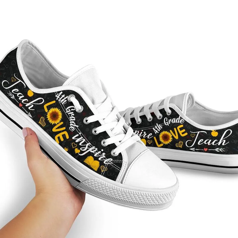 4Th Grade Teach Sunflower Low Top Shoes, Teacher Shoes, Low Top Sneakers