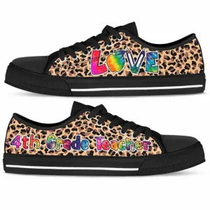 4Th Grade Teacher Leopard Love Low Top Shoes, Teacher Shoes, Low Top Sneakers