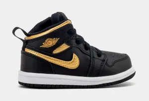 Air Jordan 1 Retro Mid Infant Toddler Lifestyle Shoes (Black/Metallic Gold/White)