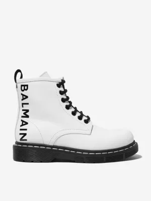 Balmain Kids Leather Lace Up Boots