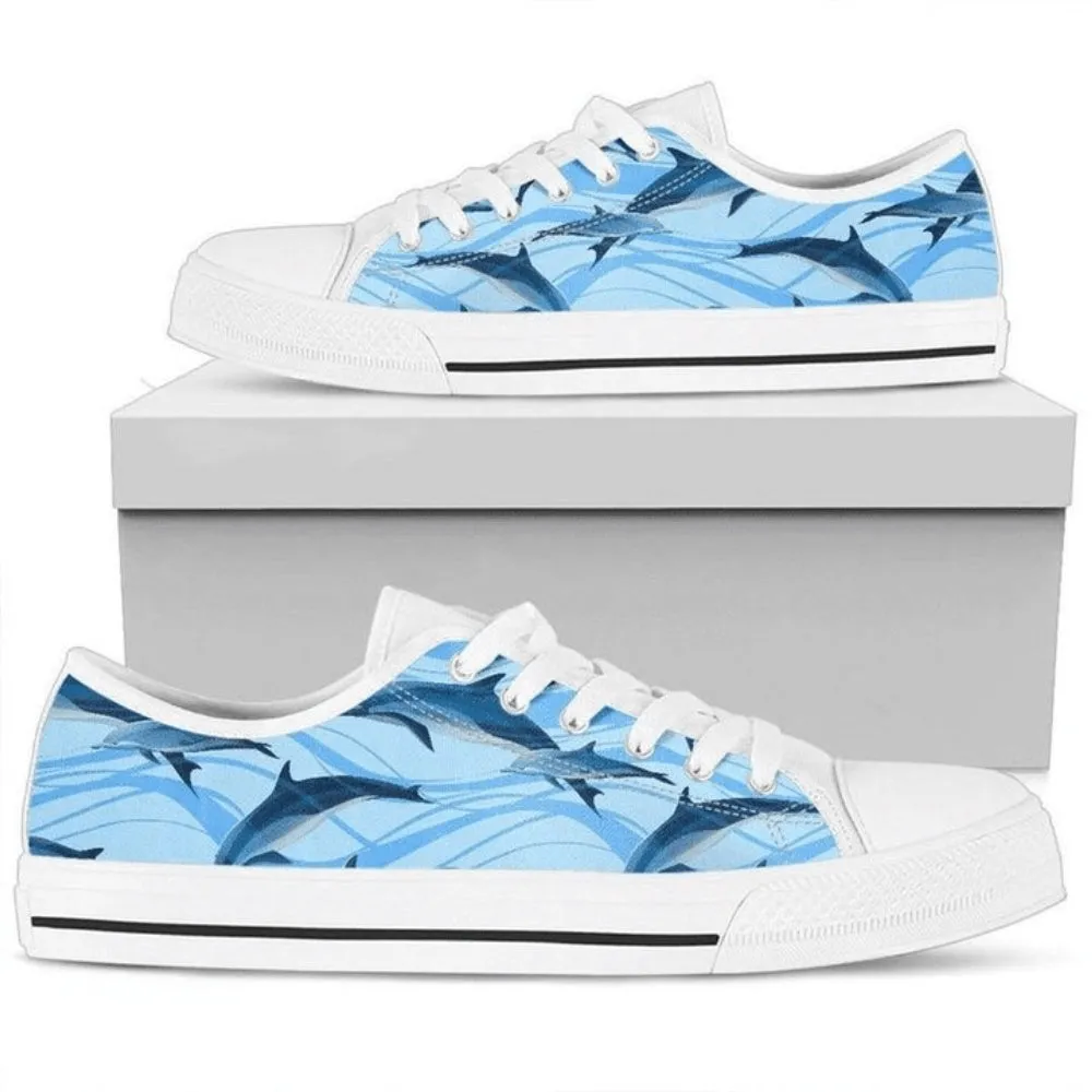 Blue Dolphin Low Top Shoesunisex Men And Women Low Top, Animal Print Canvas Shoes, Print On Canvas Shoes