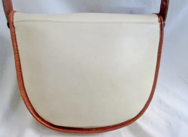 COACH 9032 PIXIE SATCHEL Leather Hobo Flap Bag Purse Cross Body WHITE BROWN M