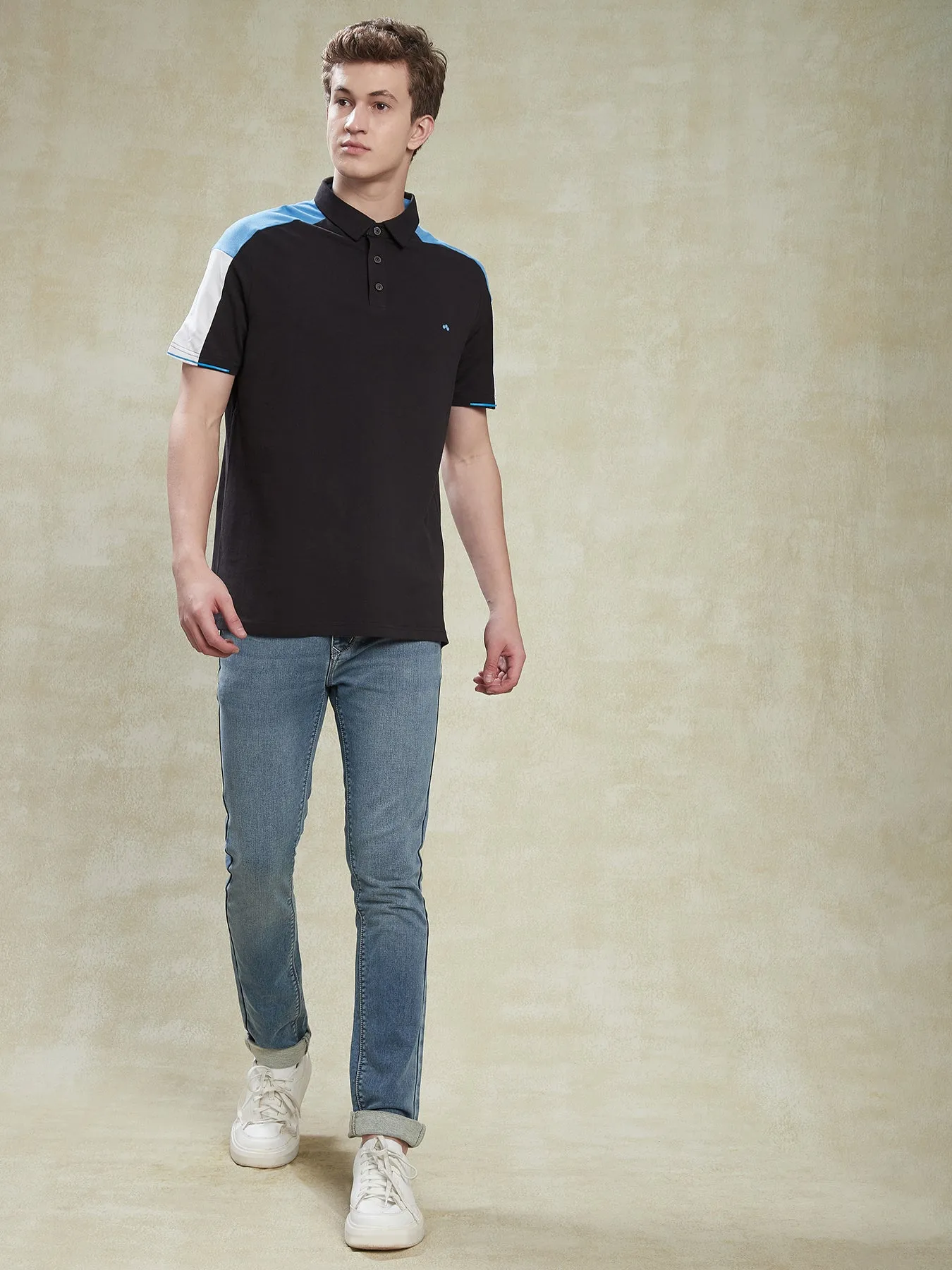 Cotton Stretch Black Plain Polo Half Sleeve Casual T-Shirt