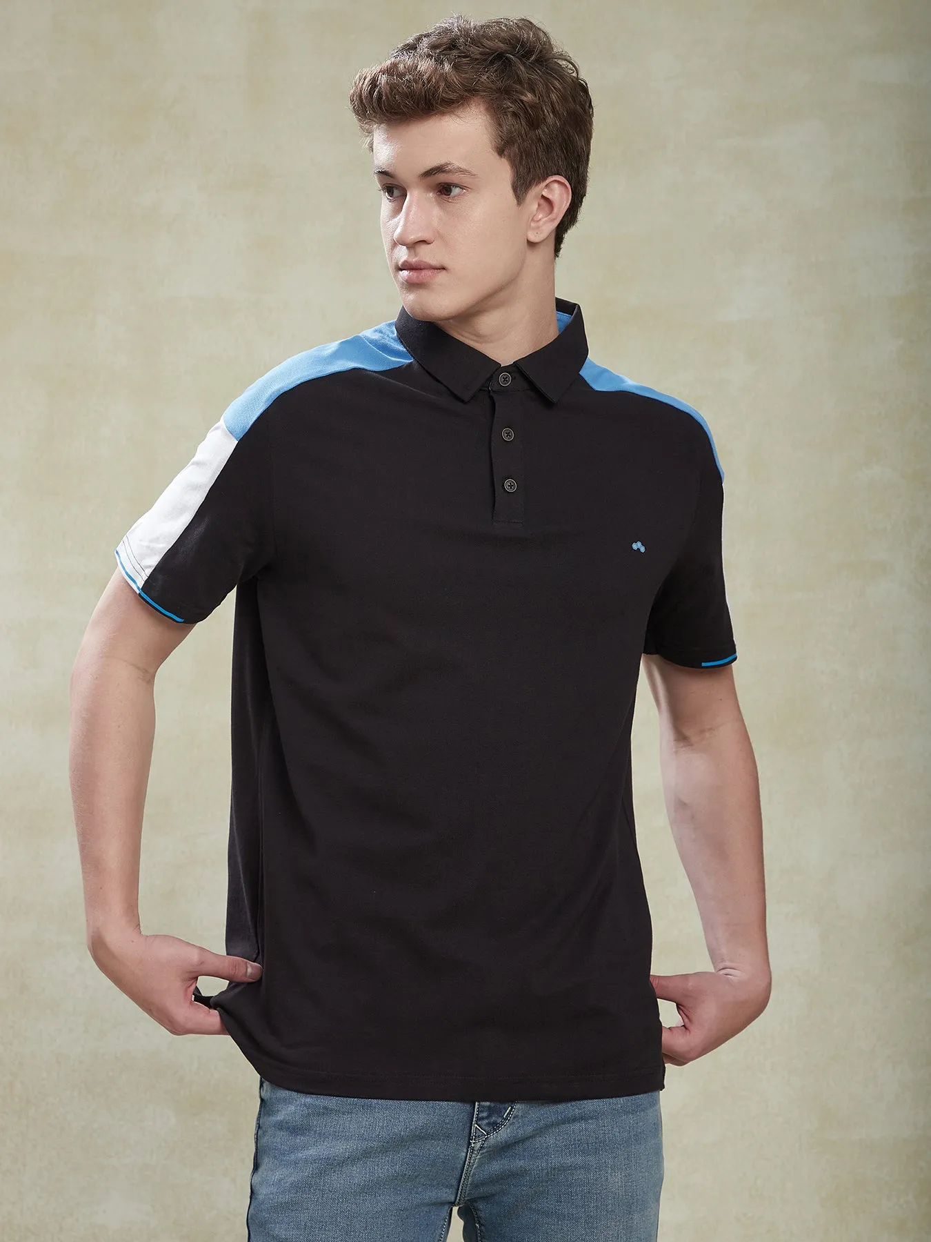 Cotton Stretch Black Plain Polo Half Sleeve Casual T-Shirt