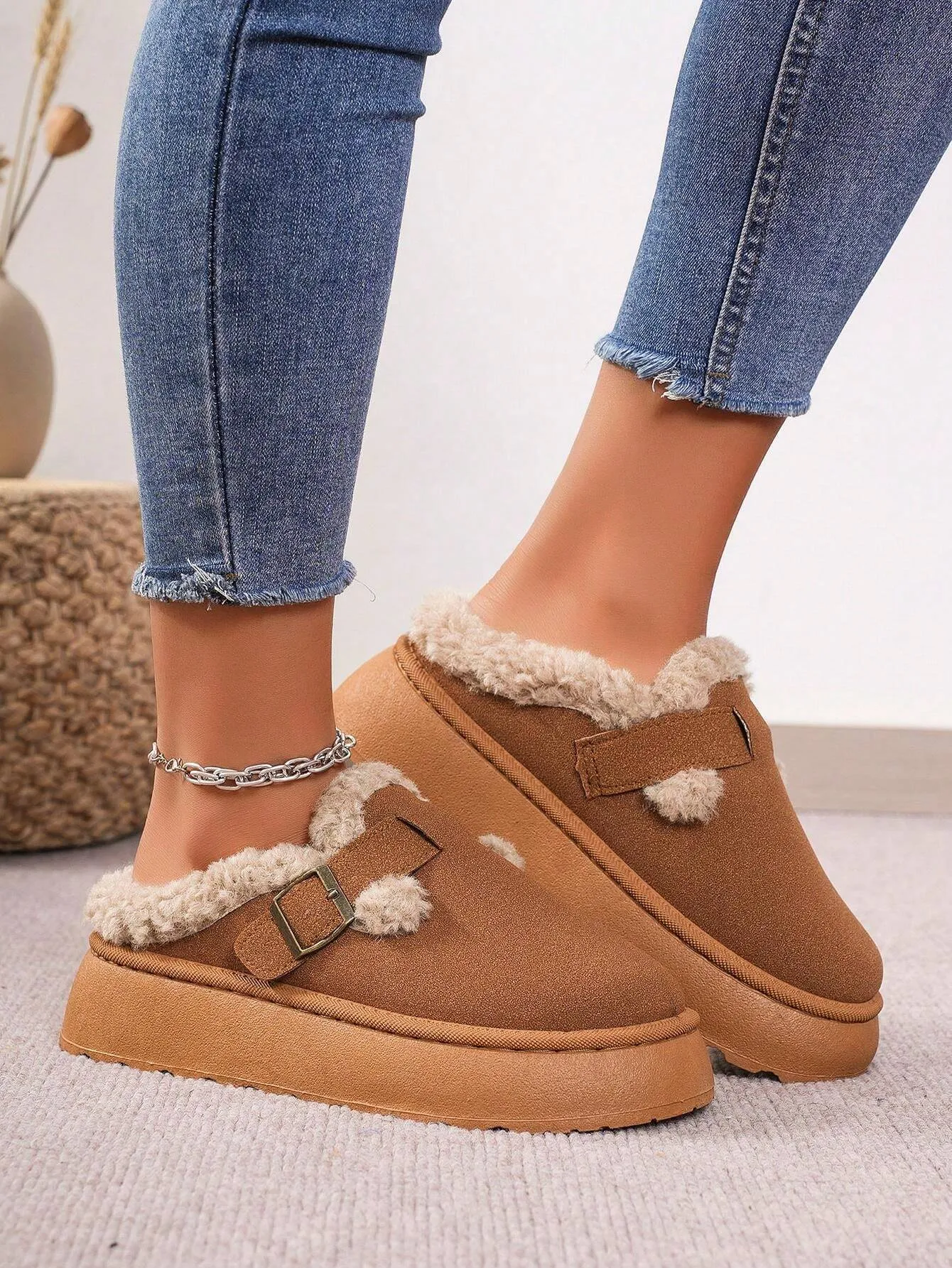 Cozy Winter Plush Lined Platform House Slippers