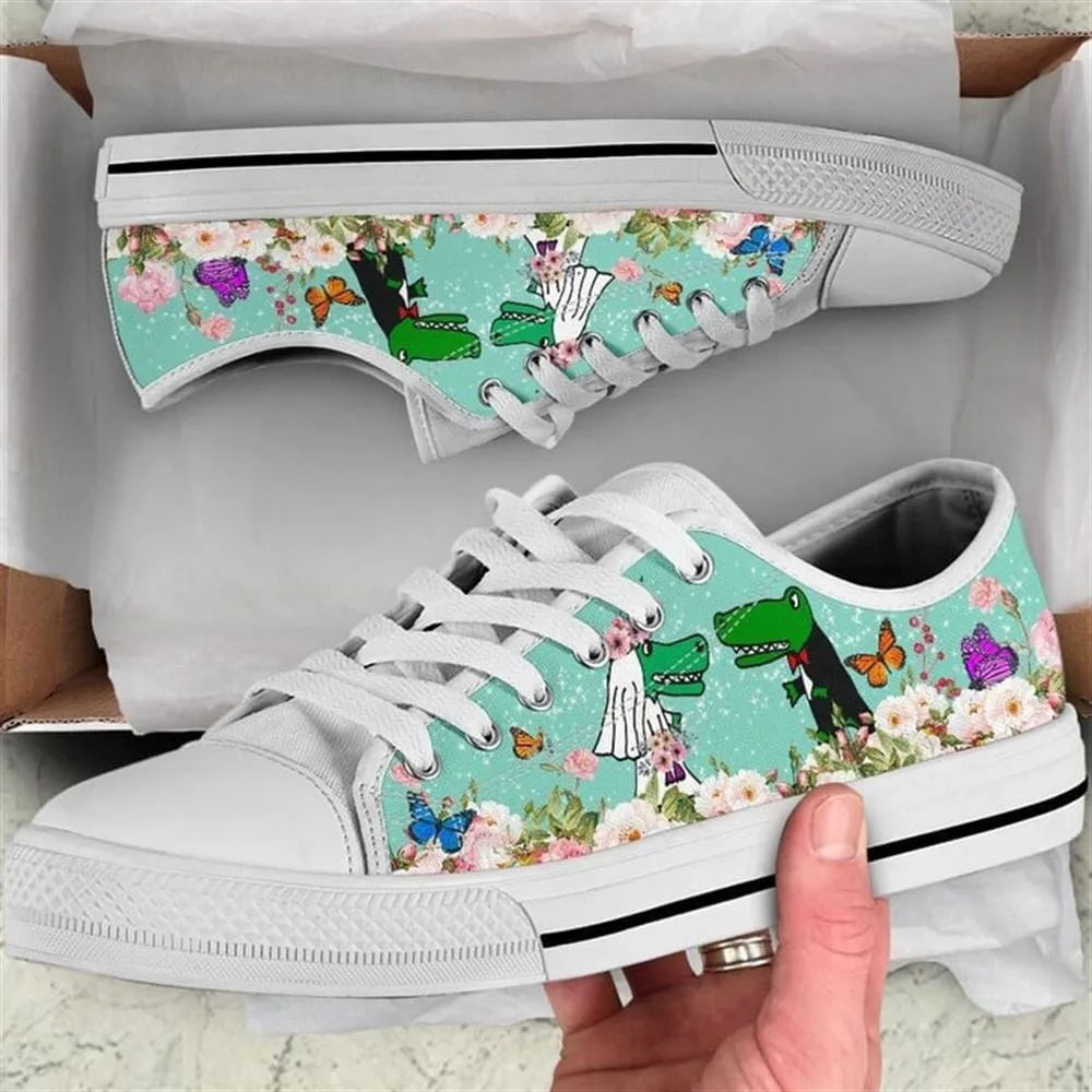 Cute Couple Alligator Love Flower Watercolor Low Top Shoes, Low Top Sneaker, Low Top Canvas Shoes