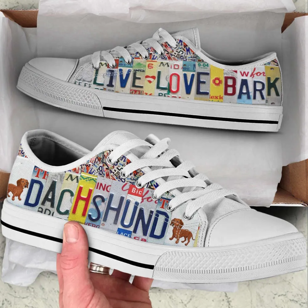 Dachshund Dog Live Love Bark License Plates Low Top Shoes, Dog Printed Shoes, Canvas Shoes For Men, Women