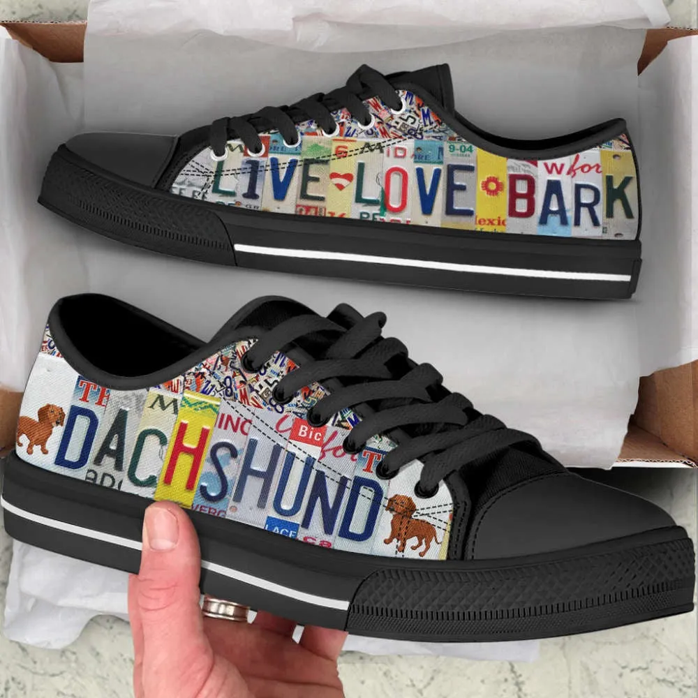 Dachshund Dog Live Love Bark License Plates Low Top Shoes, Dog Printed Shoes, Canvas Shoes For Men, Women