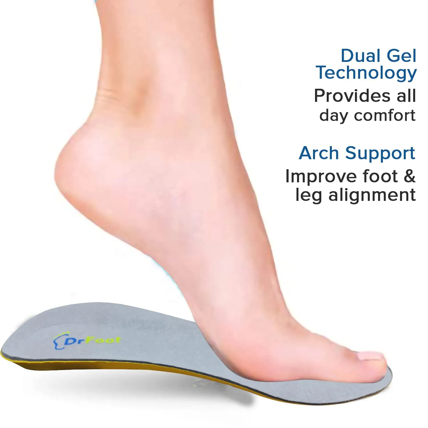 Dr Foot Gel Insoles Pair | For Walking, Running, Sports Shoes | All Day Comfort Shoe Inserts With Dual Gel Technology | Ideal Full-Length Sole For Every Shoe For Unisex- 1 Pair (Size - M) (Pack of 2)