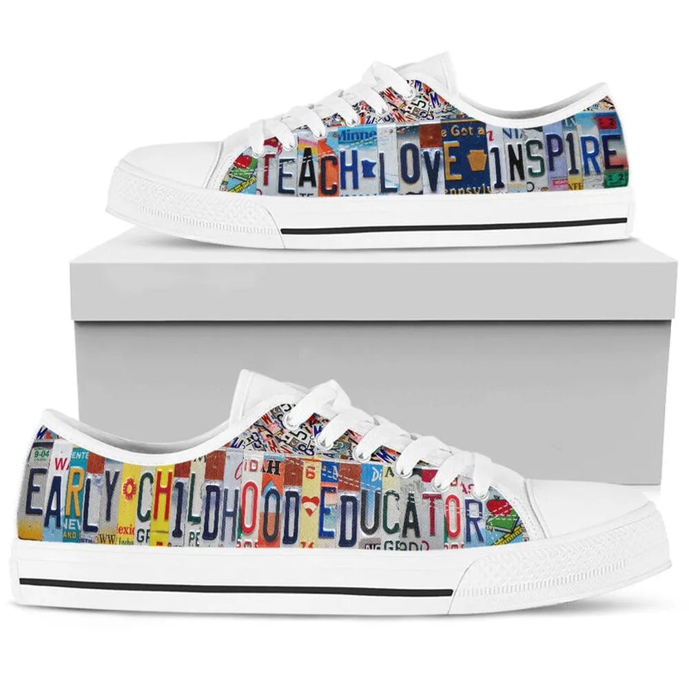 Early Childhood Teacher License Plates Low Top Shoes, Teacher Shoes, Low Top Sneakers