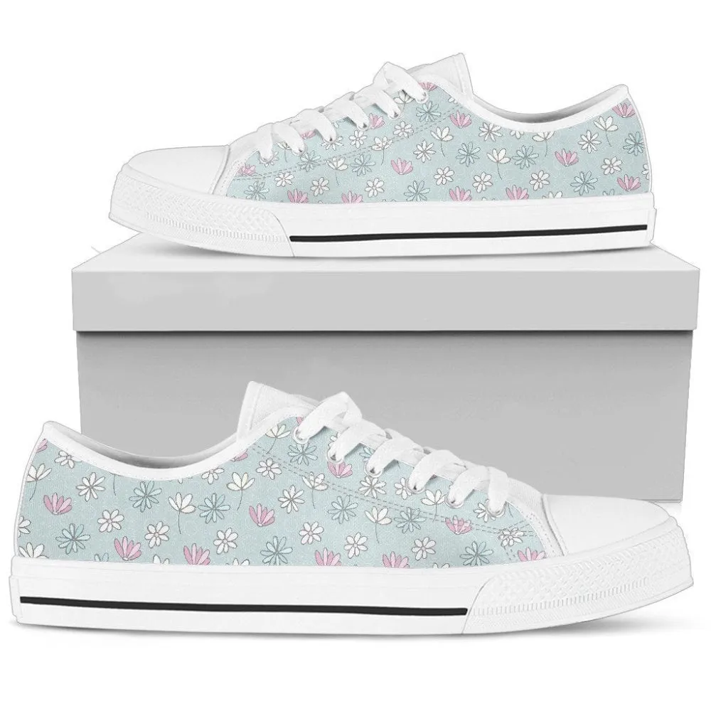 Elegantly Styled Cute Flowers Women's Low Top Shoes, Low Top Sneaker, Low Top Canvas Shoes