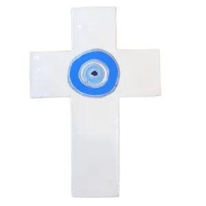 Evil Eye Ceramic Wall Cross Silver Large