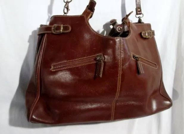 FOCUS PARIS FRANCE Leather Handbag Satchel Briefcase Shoulder Bag Purse BROWN L