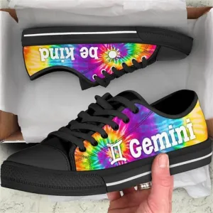 Gemini Zodiac Bekind Tie Dye Canvas Low Top Shoes, Low Top Sneaker, Low Top Canvas Shoes