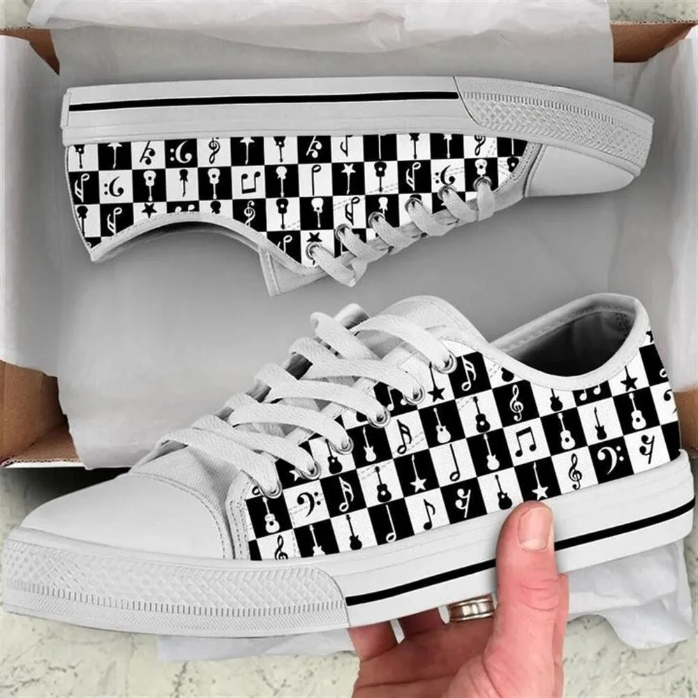 Guitar Music Black White Canvas Low Top Shoes, Canvas Shoes Design, Low Top Sneaker