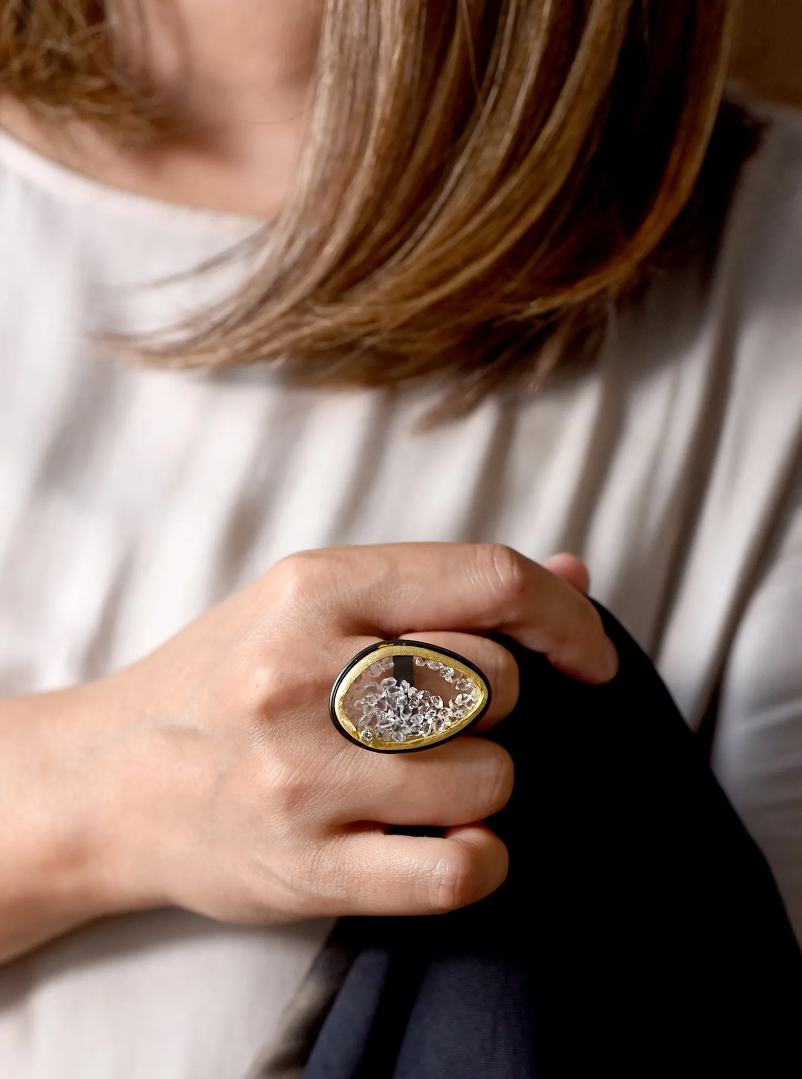 Handcrafted Floating Herkimer Diamond Ring