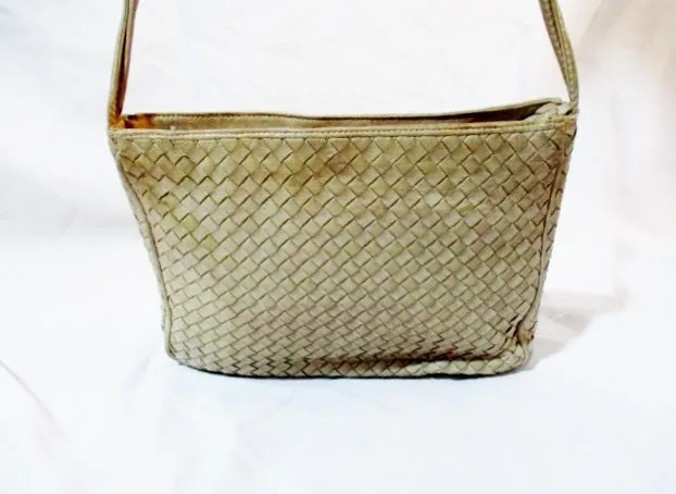 Handmade COSCI ITALY leather woven shoulder purse crossbody shoulder bag BEIGE bag M