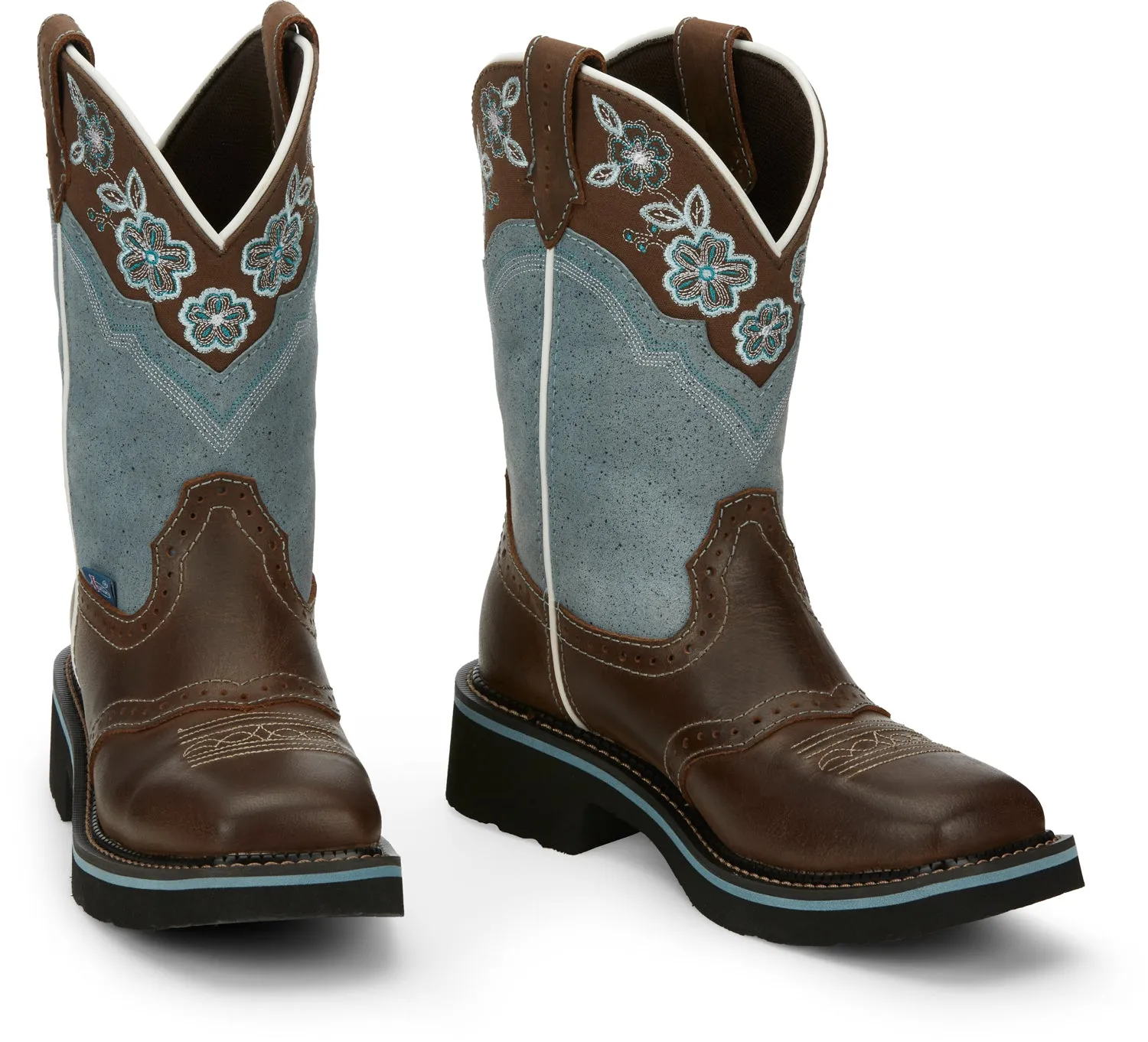 Justin 11in Gypsy Floral Womens Blue Starlina Leather Cowboy Boots