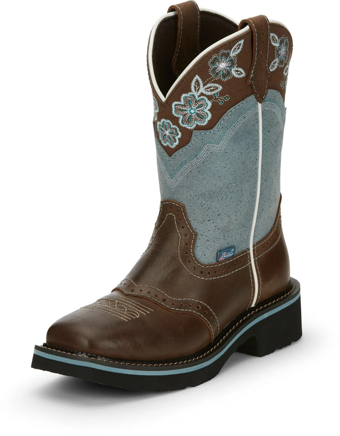 Justin 11in Gypsy Floral Womens Blue Starlina Leather Cowboy Boots