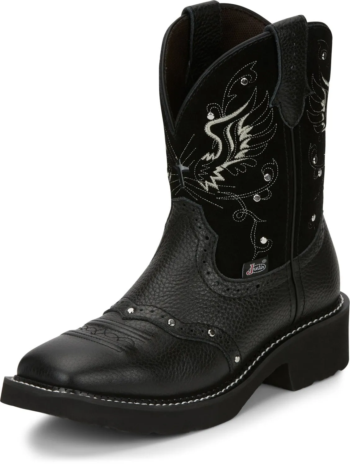 Justin 8in Womens Black Mandra Leather Cowboy Boots 9B