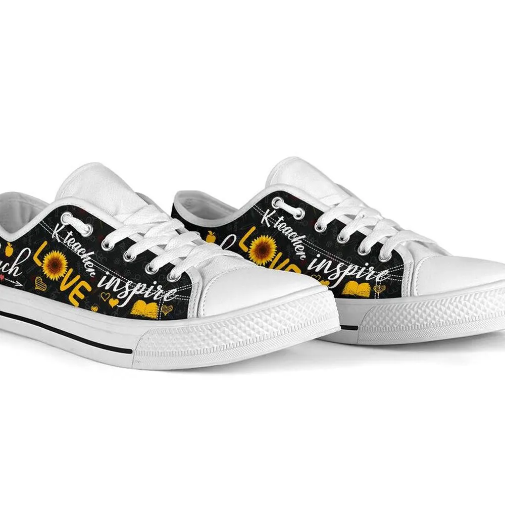 K Teacher Teach Love Inspire Low Top Shoes, Teacher Shoes, Low Top Sneakers