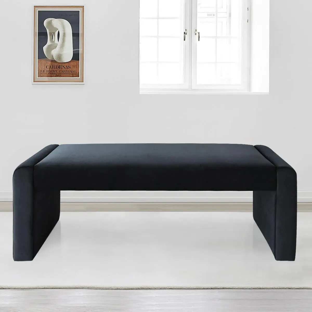 Kaia 47" Modern Faux Leather & Velvet Waterfall Bench