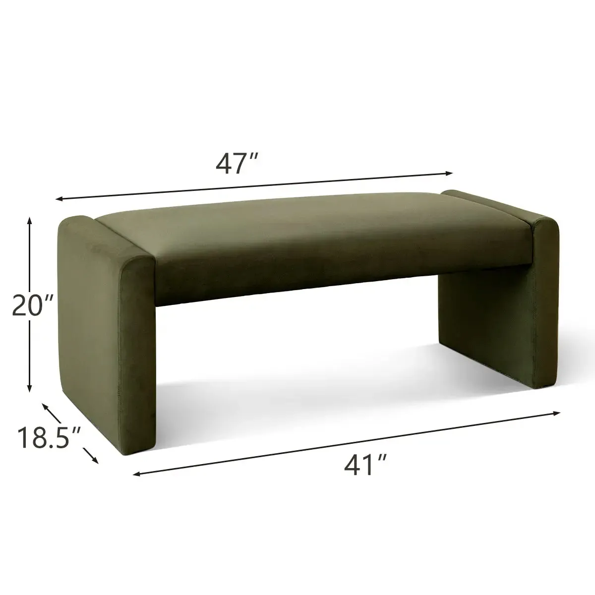 Kaia 47" Modern Faux Leather & Velvet Waterfall Bench