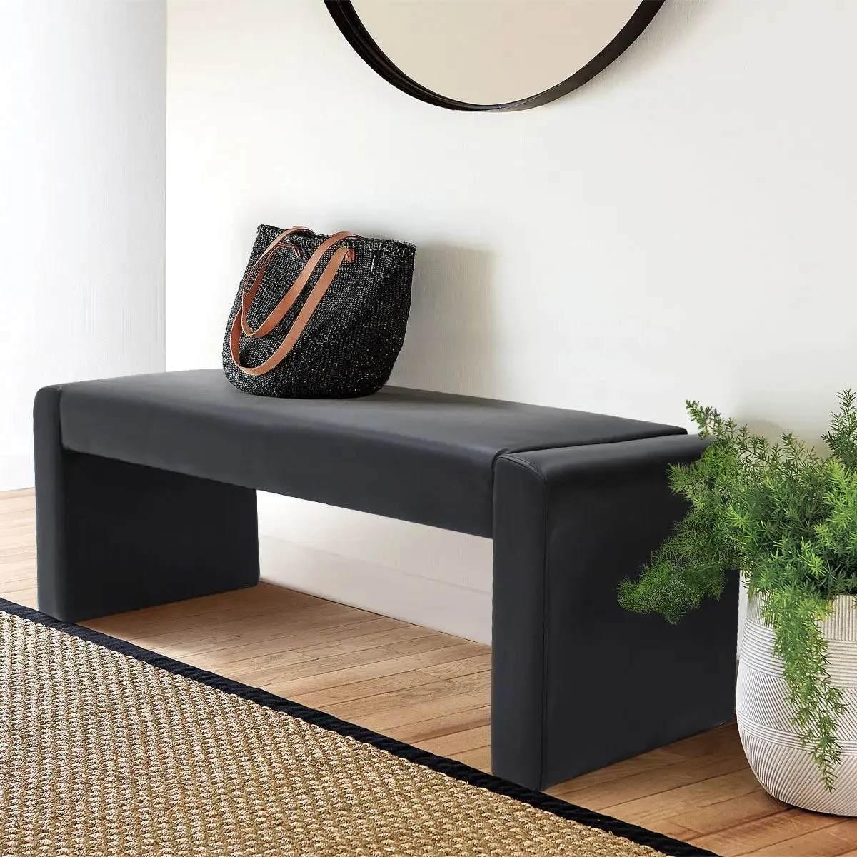 Kaia 47" Modern Faux Leather & Velvet Waterfall Bench