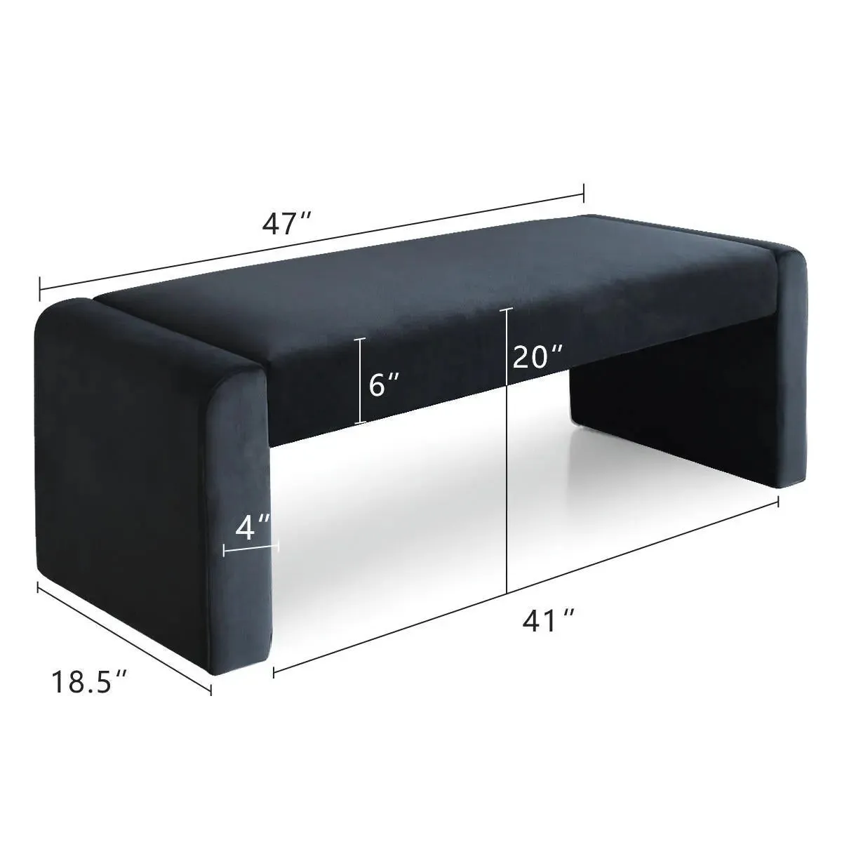 Kaia 47" Modern Faux Leather & Velvet Waterfall Bench