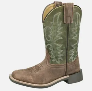 Kid's Smoky Mountain Harrison Brown/Green Square Toe Boot