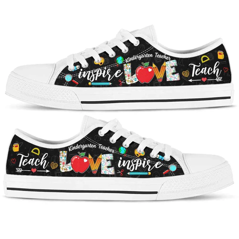 Kindergarten Teacher Apple Teach Love Inspire Low Top Shoes, Teacher Shoes, Low Top Sneakers