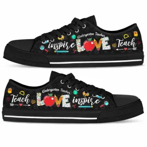 Kindergarten Teacher Apple Teach Love Inspire Low Top Shoes, Teacher Shoes, Low Top Sneakers