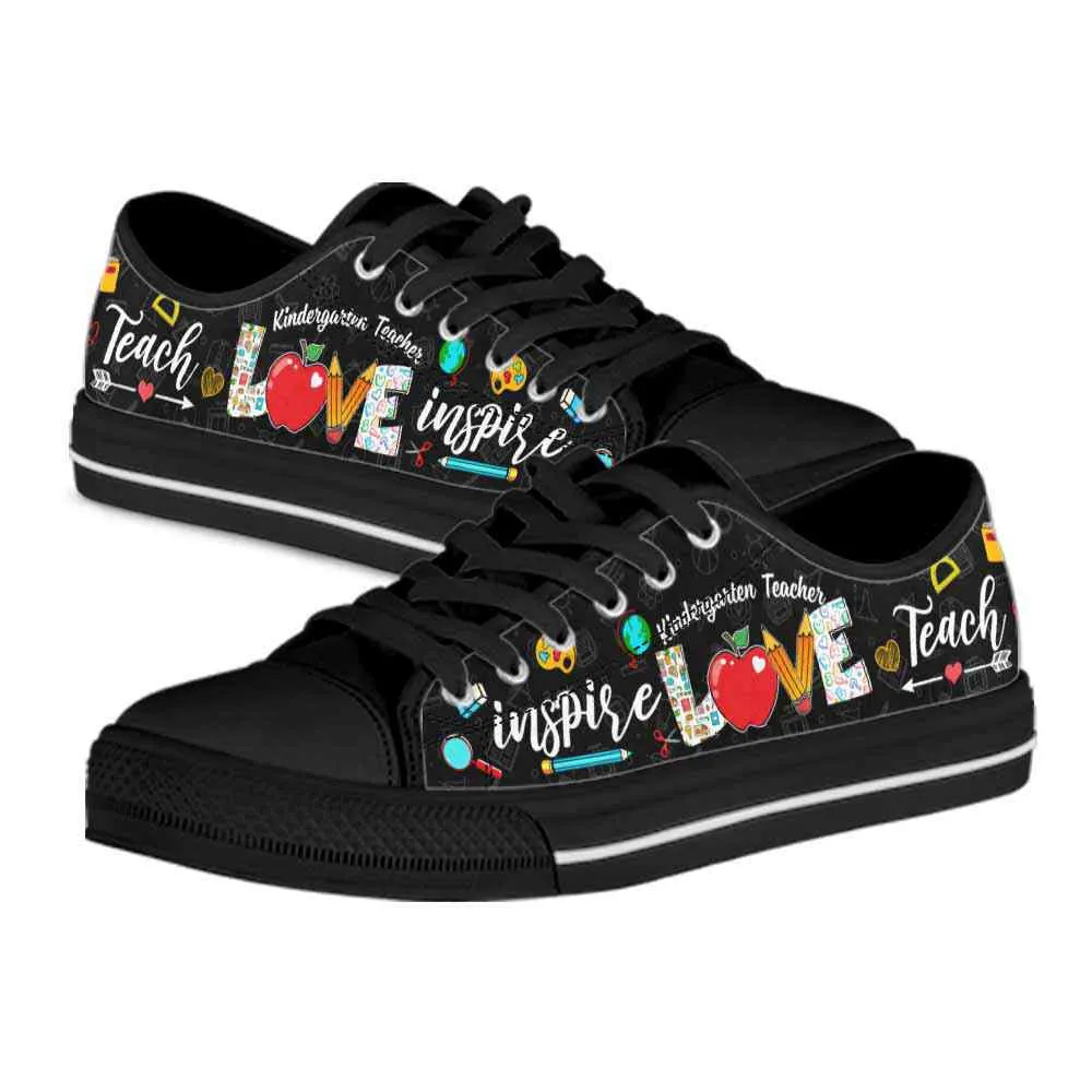 Kindergarten Teacher Apple Teach Love Inspire Low Top Shoes, Teacher Shoes, Low Top Sneakers