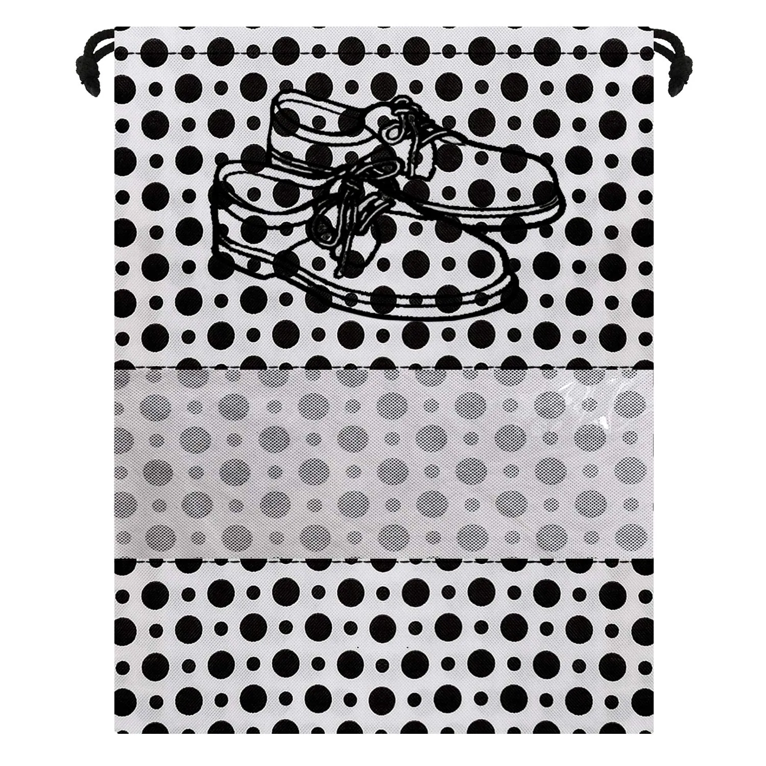 Kuber Industries Shoe Bag for Travel|Shoe Cover for Storage|Convenient Draw-String Bag|Perfect for Travel, Tracking|Polka Dots Print|Pack of 6 (Black & White)