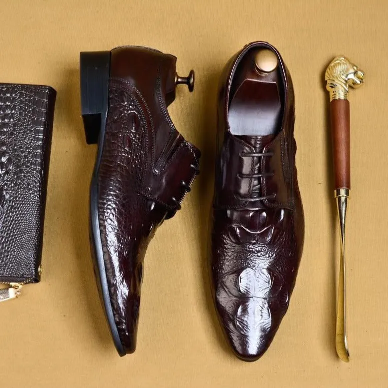 Luxury CrocLeather Pointed Toe Brogue Dress Shoes