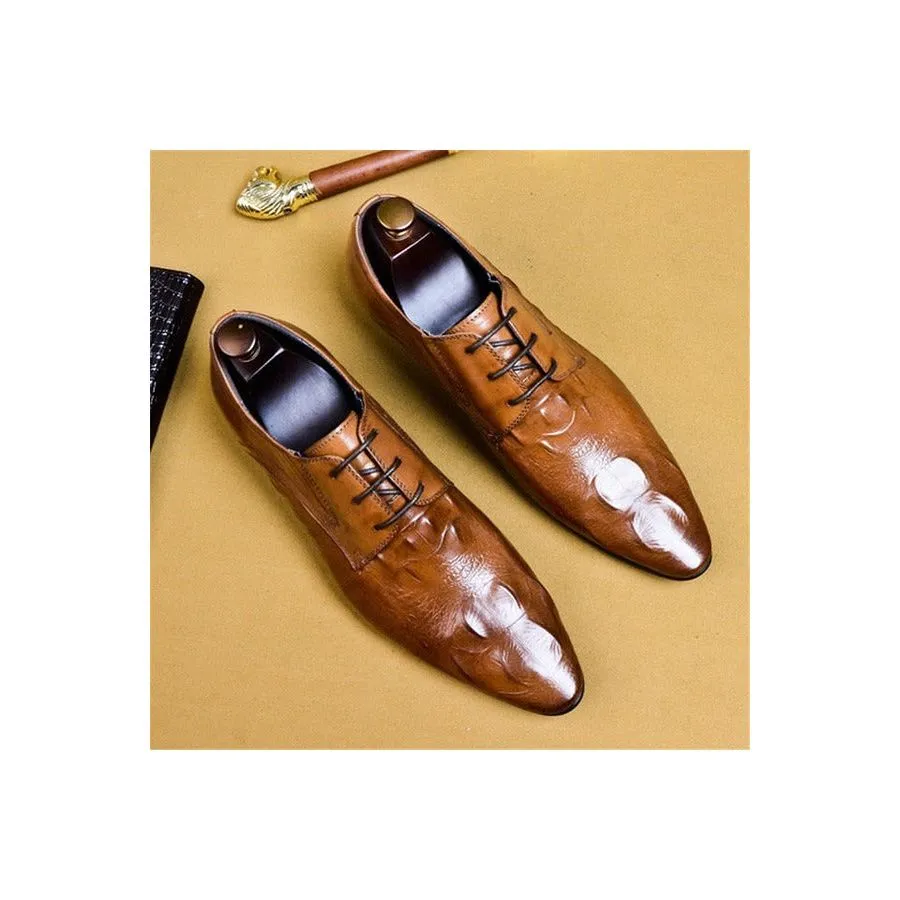 Luxury CrocLeather Pointed Toe Brogue Dress Shoes