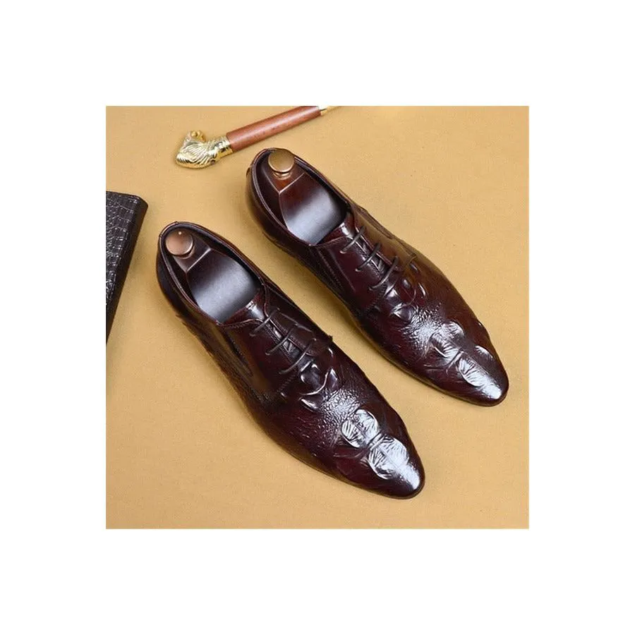 Luxury CrocLeather Pointed Toe Brogue Dress Shoes