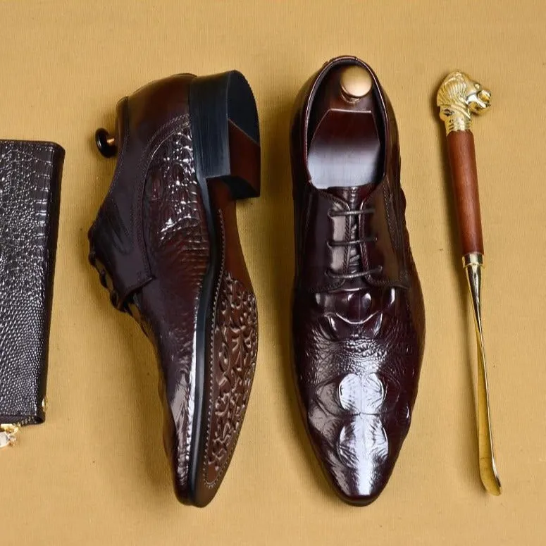 Luxury CrocLeather Pointed Toe Brogue Dress Shoes