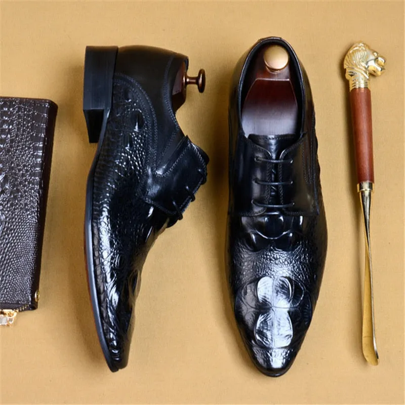 Luxury CrocLeather Pointed Toe Brogue Dress Shoes