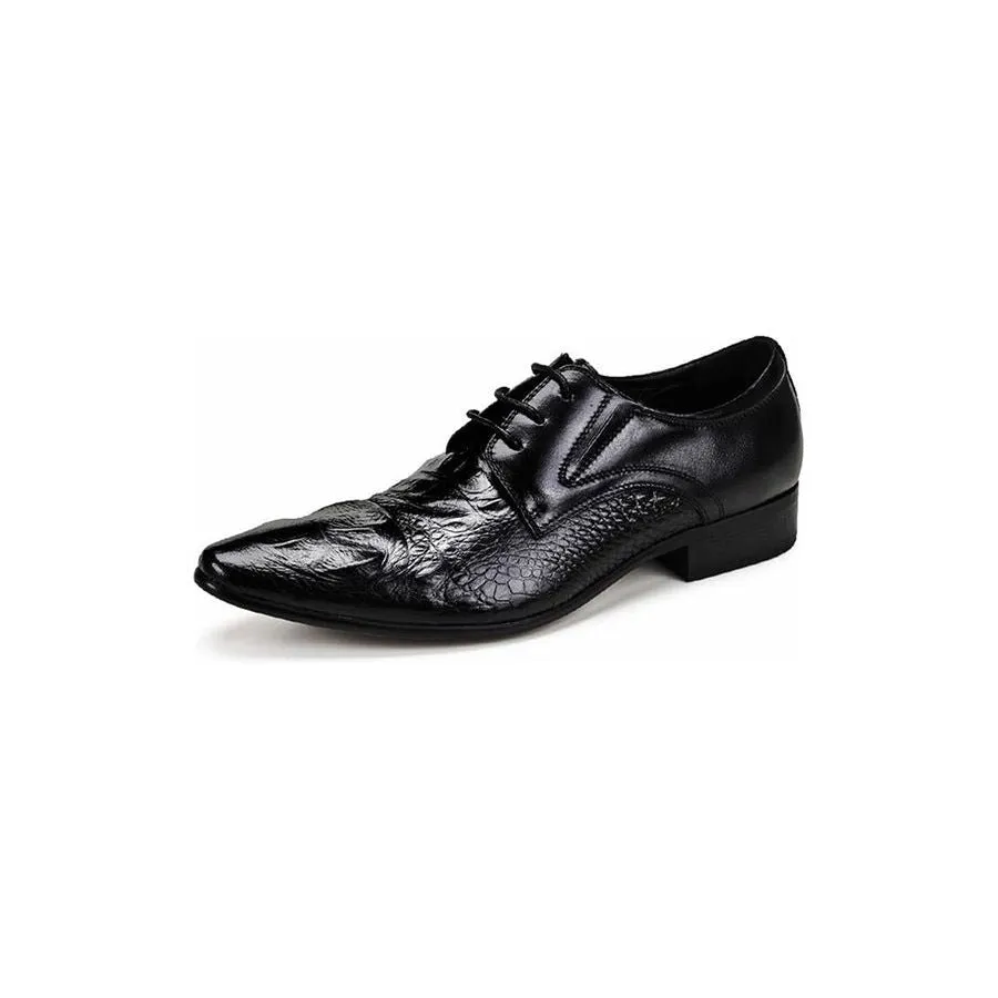 Luxury CrocLeather Pointed Toe Brogue Dress Shoes