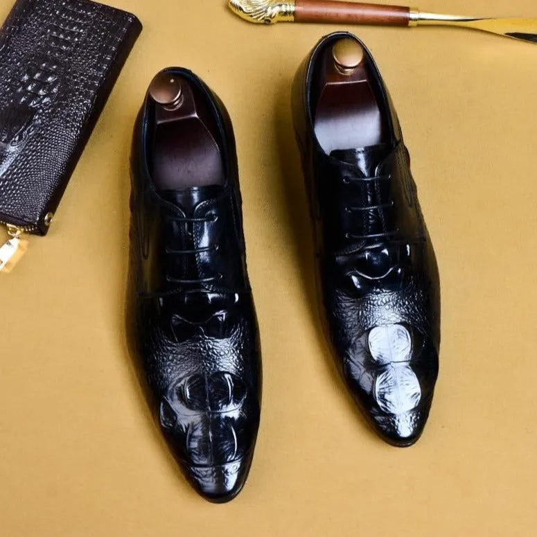 Luxury CrocLeather Pointed Toe Brogue Dress Shoes