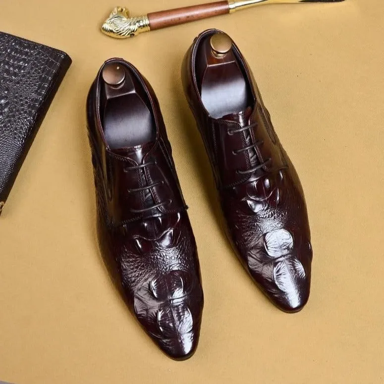 Luxury CrocLeather Pointed Toe Brogue Dress Shoes